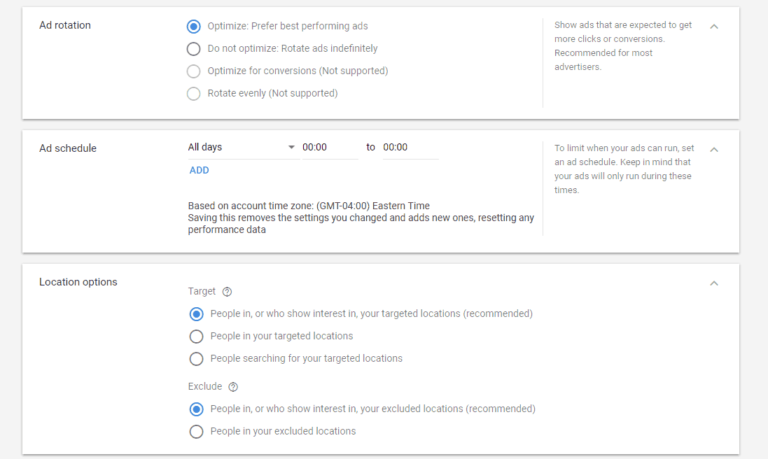 Ad Rotation, Schedule, and Location Options