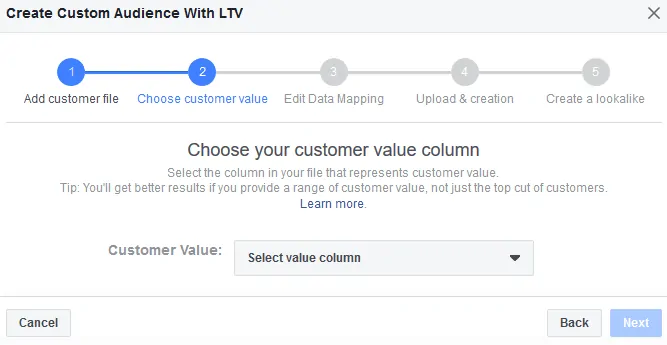 Choose Your Customer Value Column