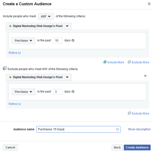 Facebook Ads Tutorial - Complete Facebook Advertising Guide 12 Custom-Audiences-Purchases-15-Days