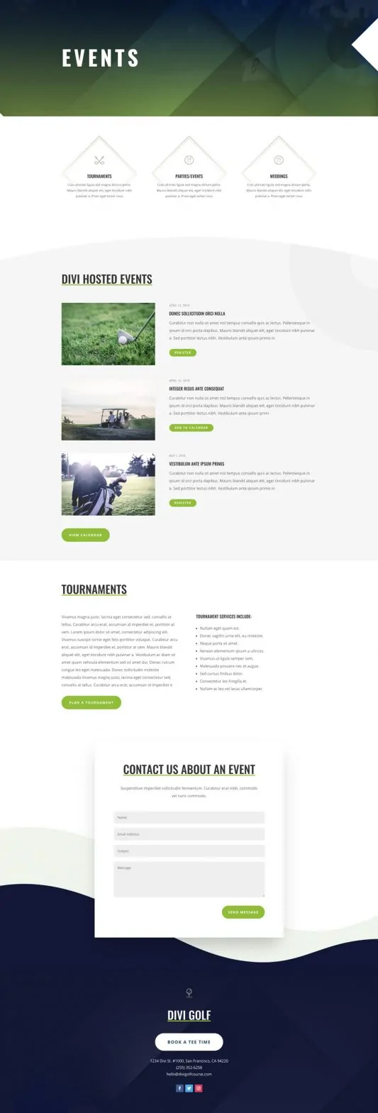 Golf Course Events Page Style 2