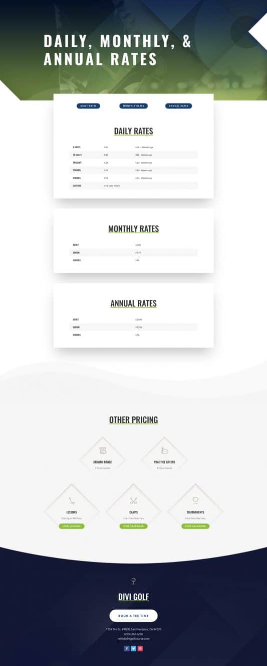 Golf Course Pricing Page Style 1