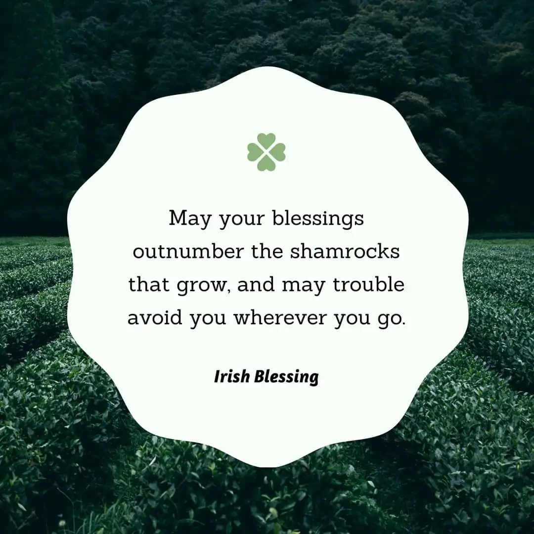 May your blessings outnumber the shamrocks that grow, and may trouble avoid you wherever you go. -Irish Blessing