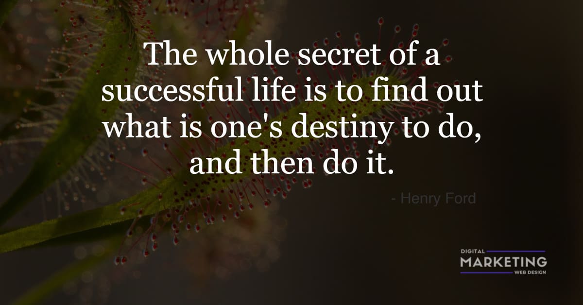 The whole secret of a successful life is to find out what is one's destiny to do, and then do it - Henry Ford 1